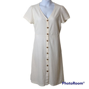 Old Navy Cream Natural Button Up V-Neck Knee Length Dress Size L